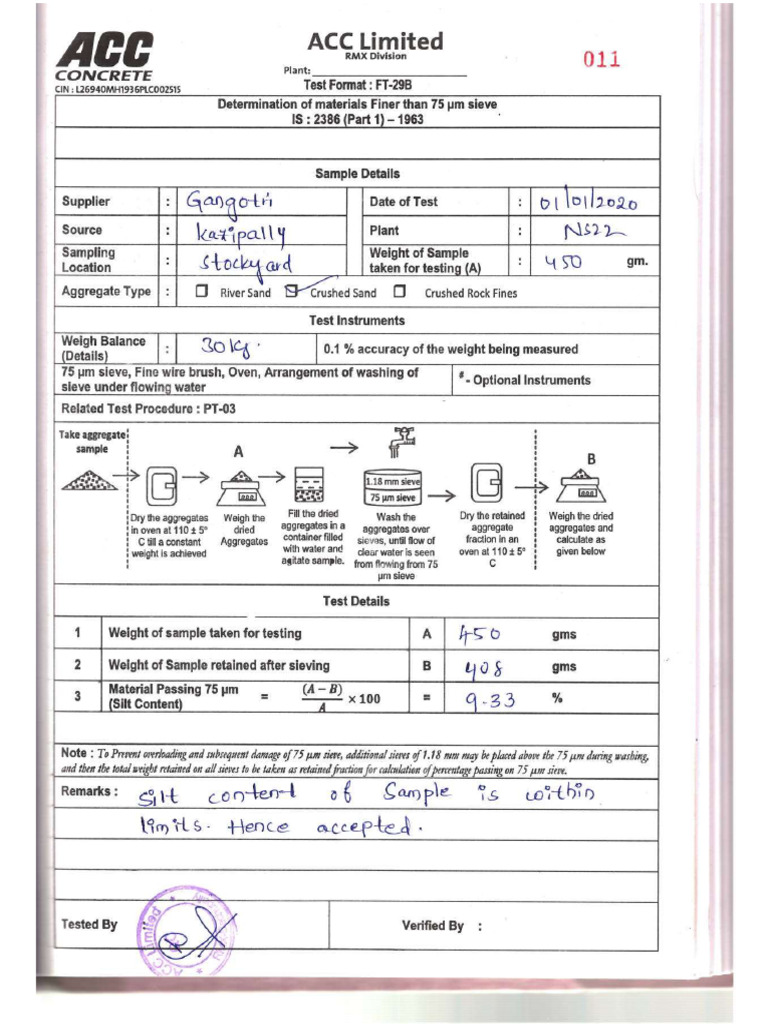 7FA Silt Content Report ACC Plant | PDF