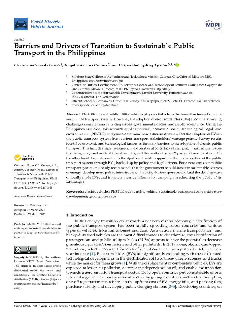 Barriers to Sustainable Transport in the Philippines | PDF | Electric ...