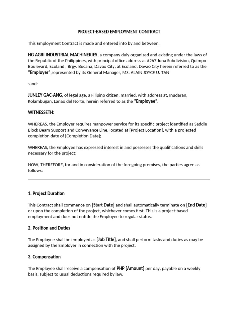 Project-Based Employment Contract Template | PDF | Employment | Piece Work
