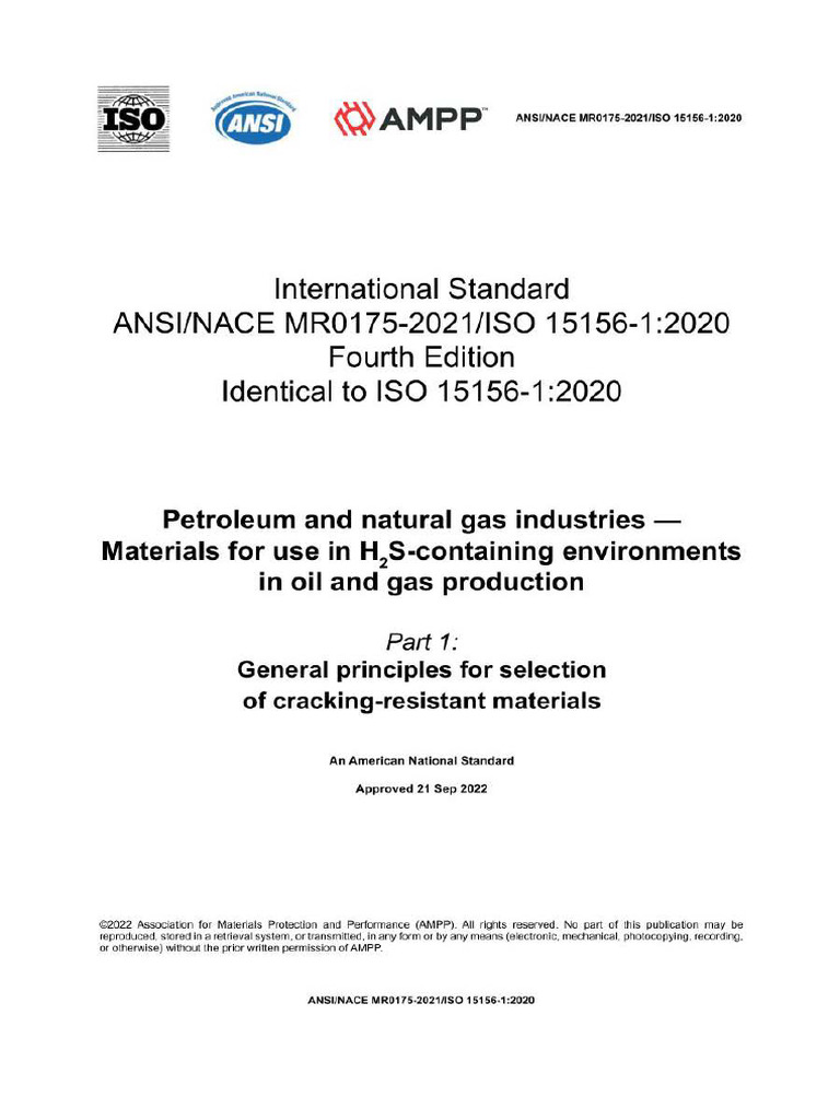 H2S Material Standards for Oil & Gas | PDF | International Organization ...
