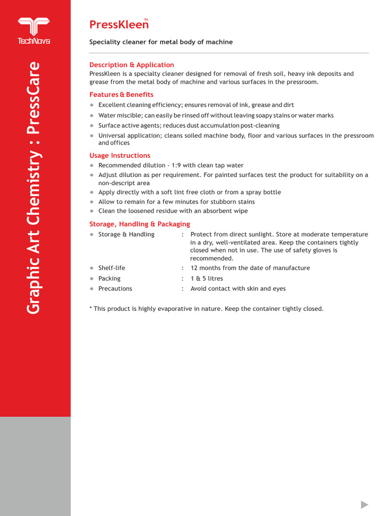 PressKleen: Specialty Cleaner Overview | PDF | Printing