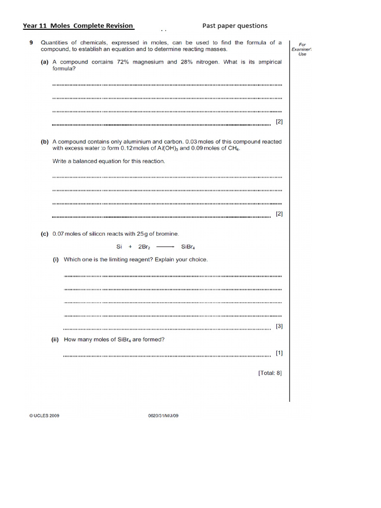 Year 11 Moles Revision Guide | PDF