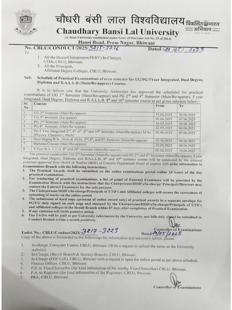 Schedule of Practical Examination | PDF