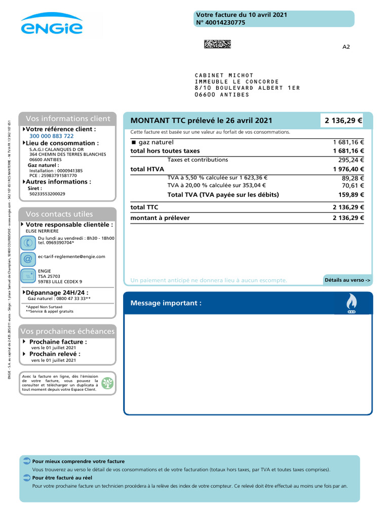 Facture ENGIE - Cabinet Michot Antibes | PDF | Taxe sur la valeur ...