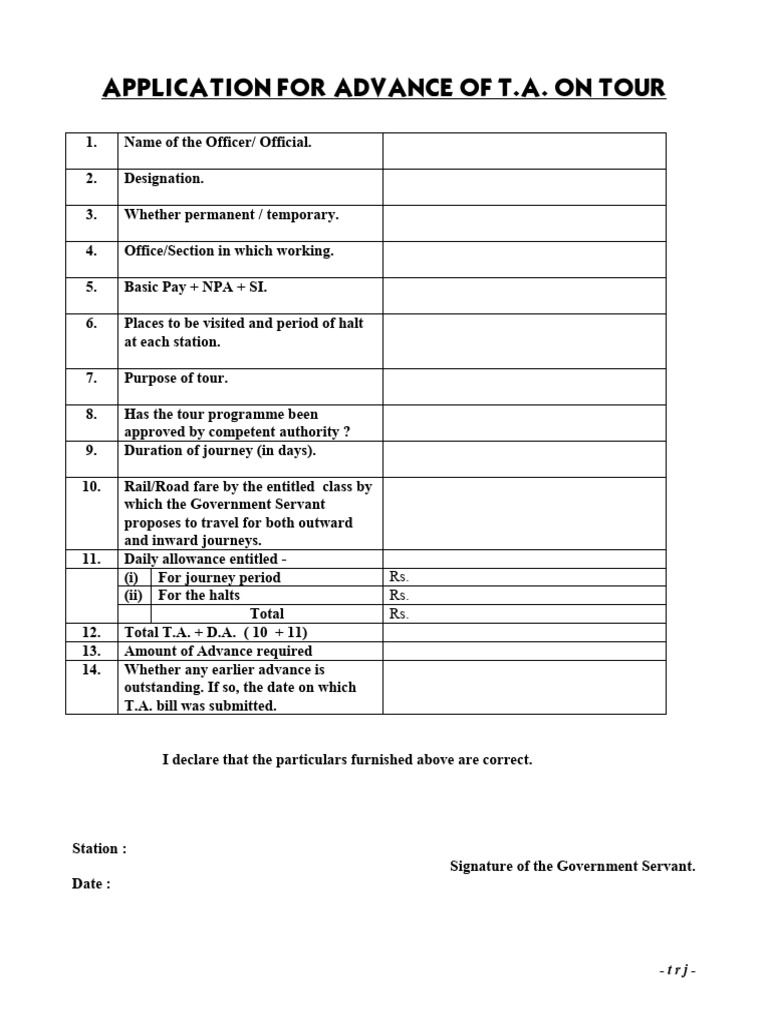 TA Advance Application Form | PDF