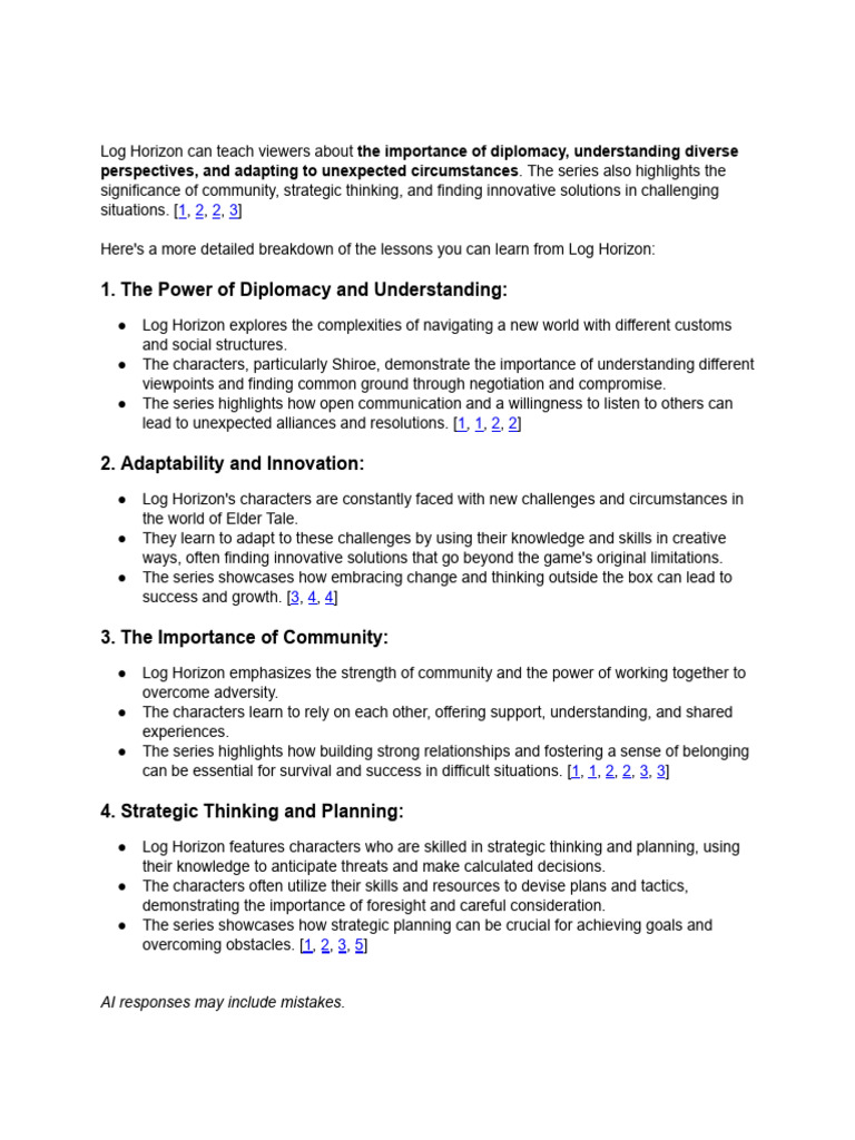 What Lessons I Can Get From Log Horizon | PDF | Thought | Social Psychology