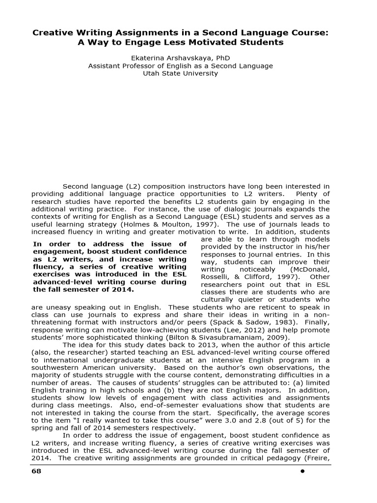 Creative Writing in ESL Courses | PDF | English As A Second Or Foreign ...