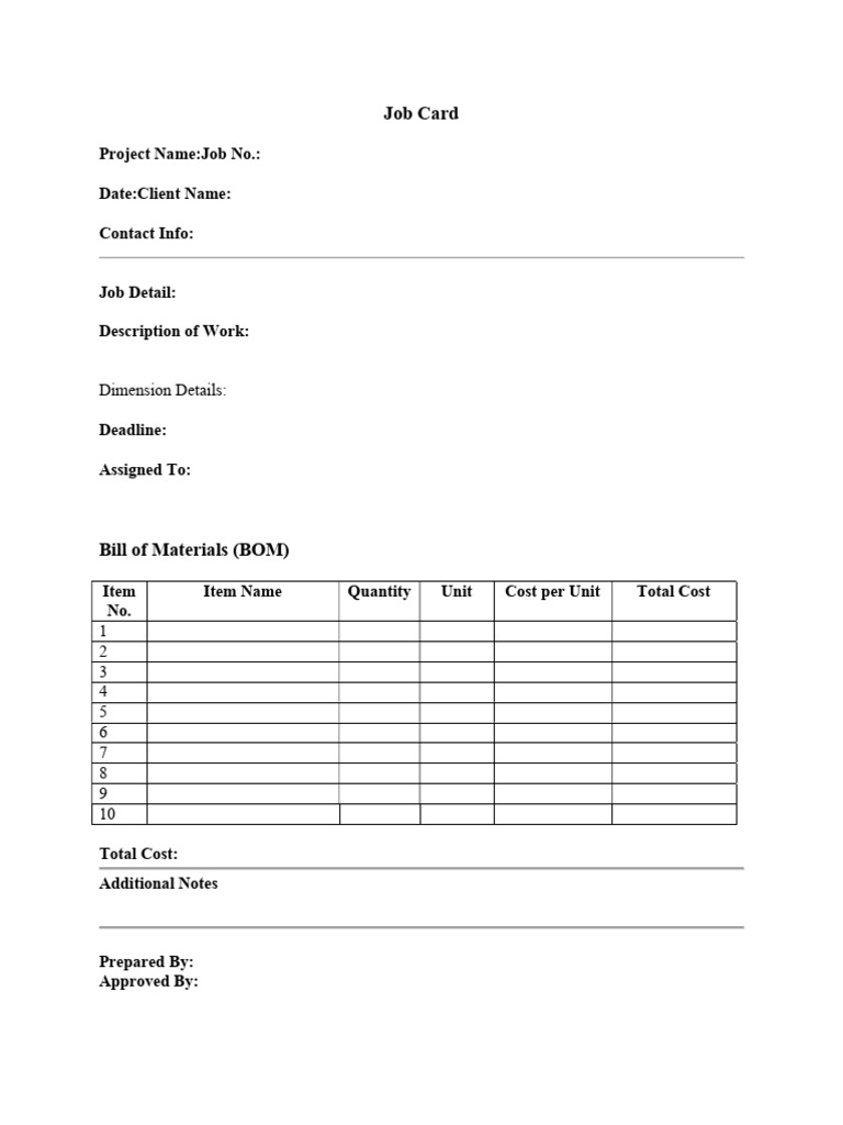 Job Card Template for Project Management | PDF