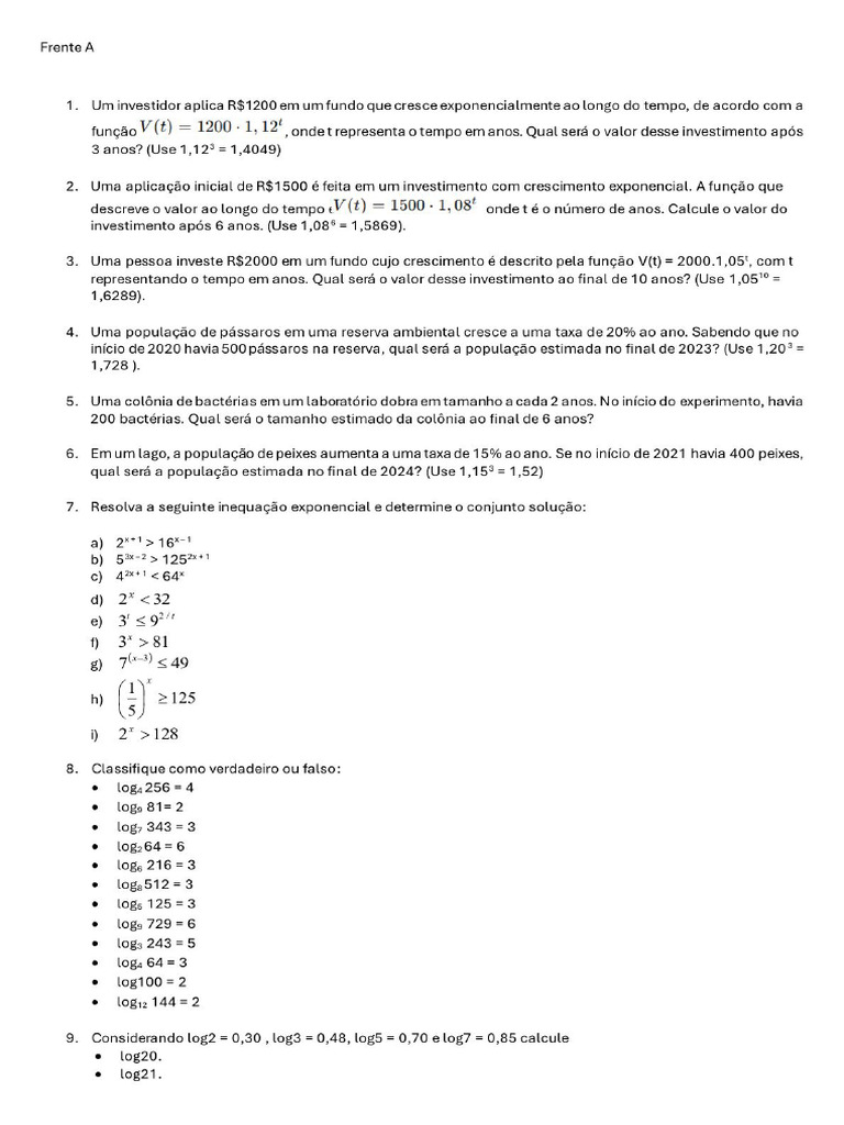 Revisão Mat A - 1 Ano - E3 - Ac2 | PDF