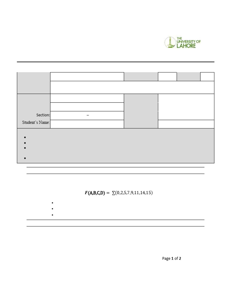 DLD Exam Question Paper - Fall 2024 | PDF | Logic Gate | Electrical ...