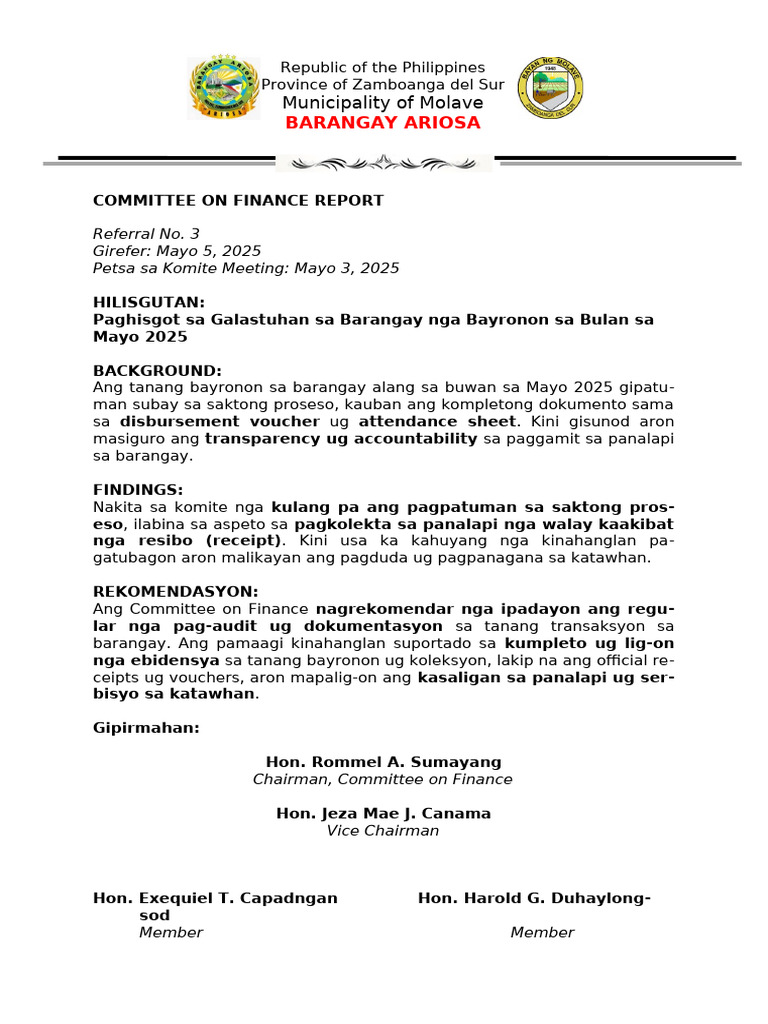 Committee Report No. 3 - Finance | PDF