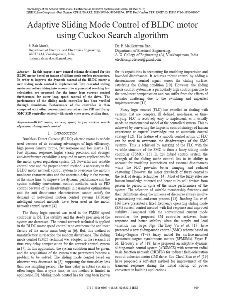 Adaptive Sliding Mode Control for BLDC Motor | PDF | Control Theory ...