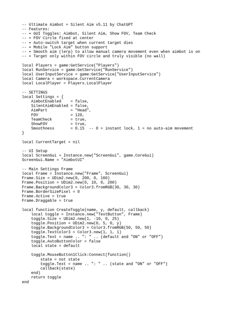 Aimbot & Silent Aim Script v5.11 | PDF