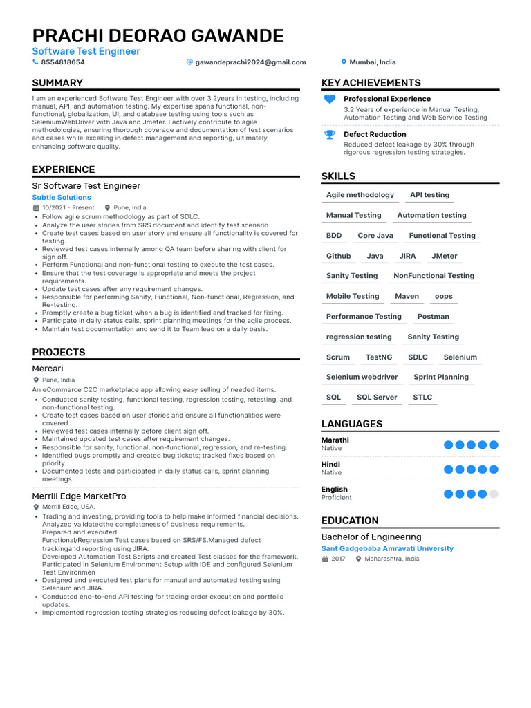 Software Test Engineer Profile - 3.2 Years Experience | PDF | Selenium ...