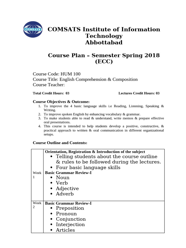 Course Outline | PDF | Verb | English Language