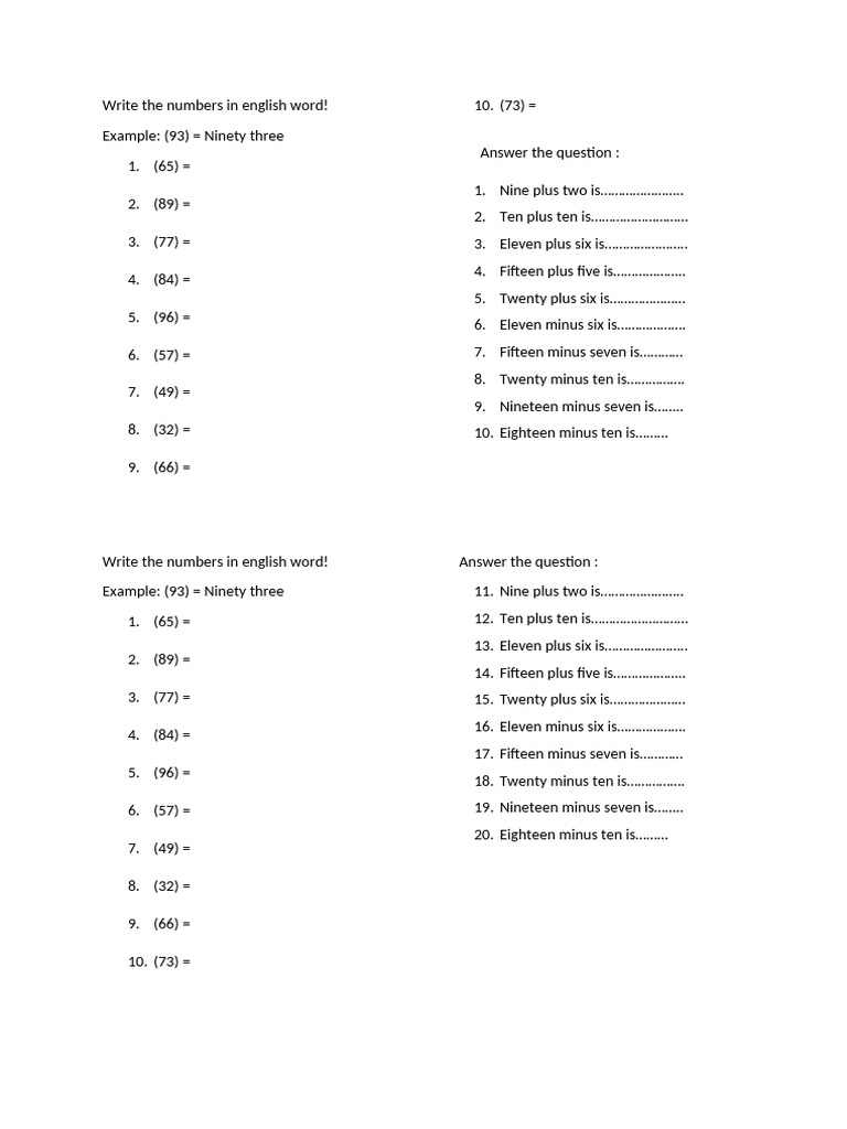 Writing Numbers in English Words | PDF