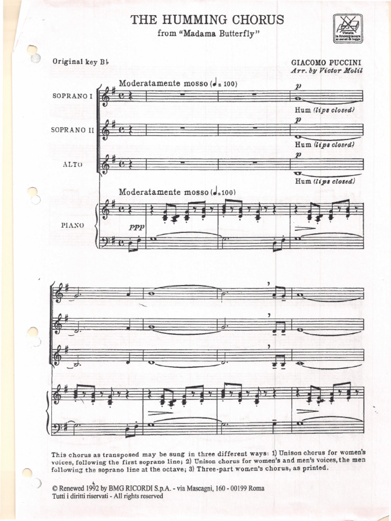 Humming Chorus from Madama Butterfly | PDF | Vocal Music