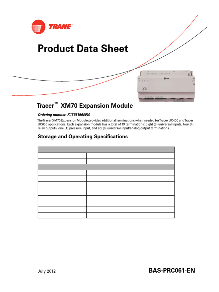 Tracer XM70 Expansion Module Data Sheet | PDF | Relay | Electrical ...