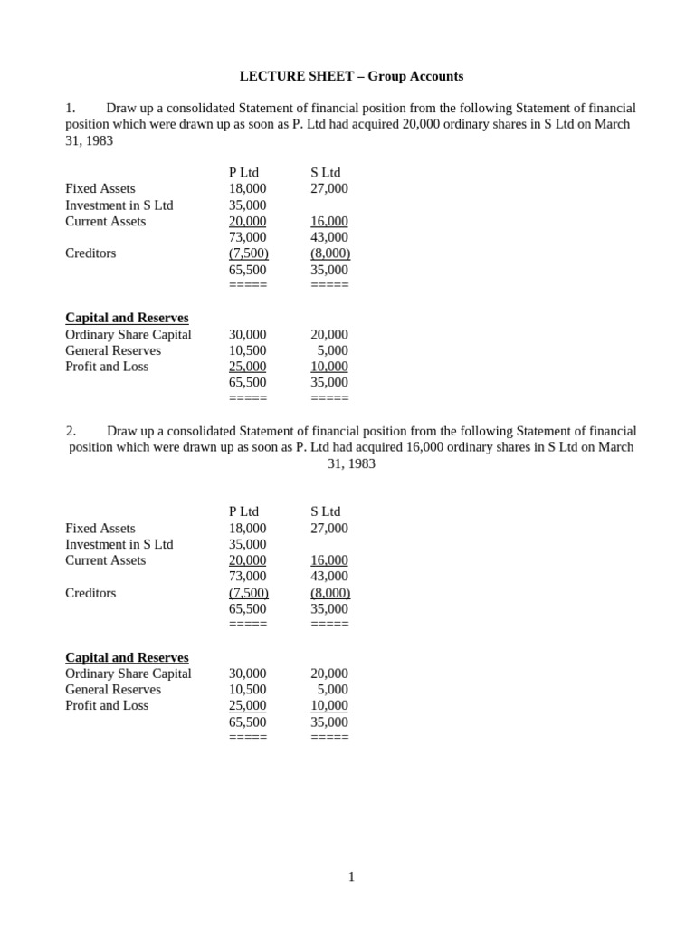 Group Accounts Consolidation Guide | PDF | Balance Sheet | Income Statement