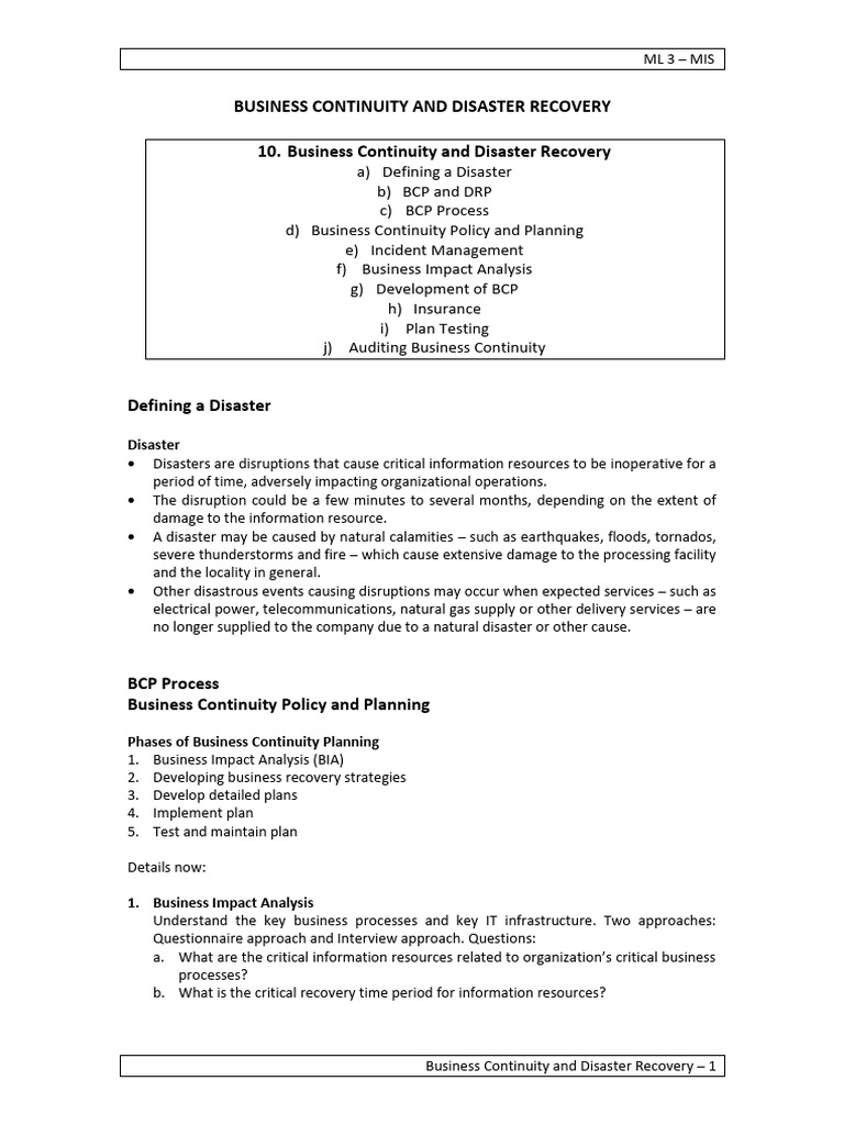 Business Continuity & Disaster Recovery Guide | PDF | Backup | Computing