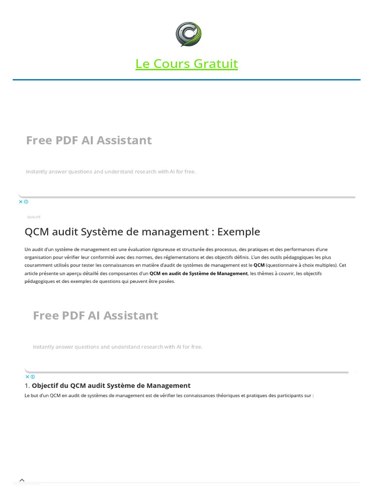 QCM Audit ISO 27001: Guide Complet | PDF | Audit | Sécurité des ...