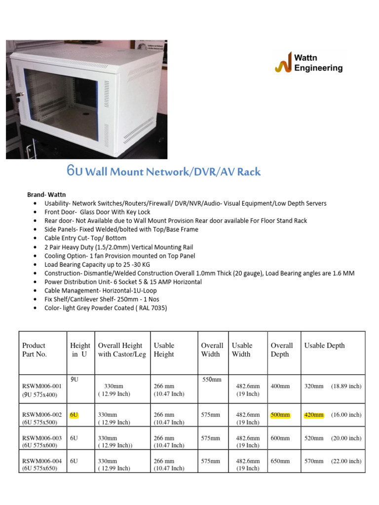 6U Rack Dimensions and Specifications | PDF