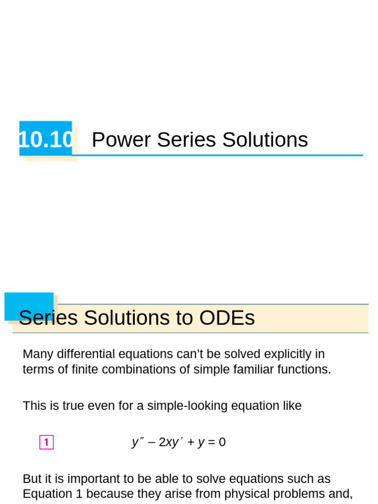 Power Series Solutions for ODEs | PDF | Ordinary Differential Equation ...