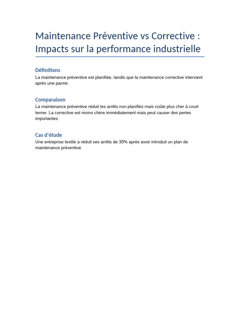 Maintenance Préventive vs Corrective | PDF