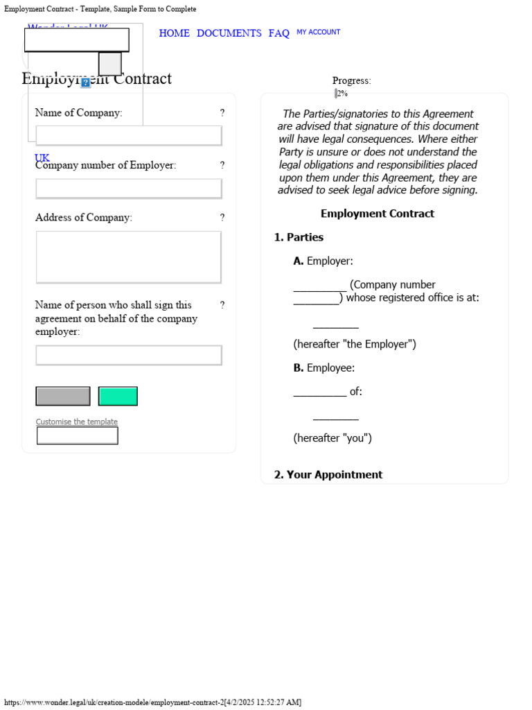 Employment Contract - Template, Sample Form To Complete | PDF ...