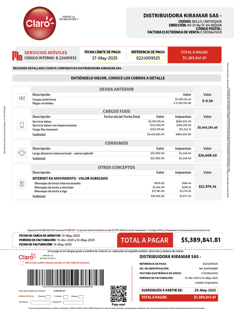 Factura Electrónica Comcel S.A. 2025 | PDF | Factura | Telefonía móvil