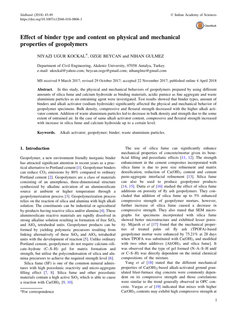 Effect of Binder Type and Content On Physical and Mechanical Properties ...
