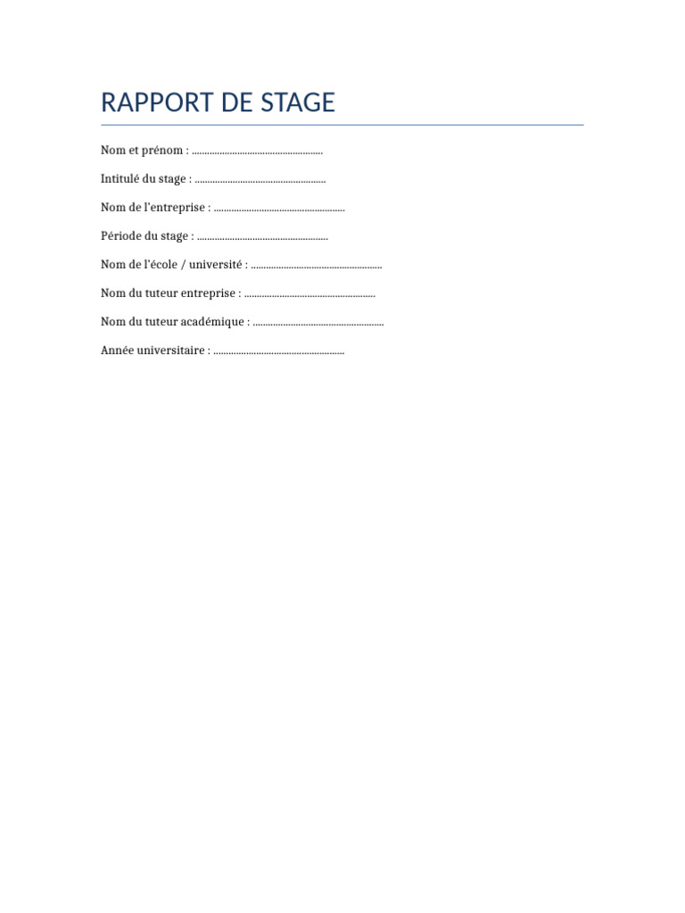 Modèle de Rapport de Stage Complet | PDF