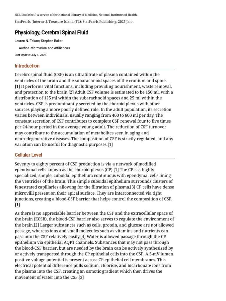 Cerebrospinal Fluid Physiology Overview | PDF | Cerebrospinal Fluid ...