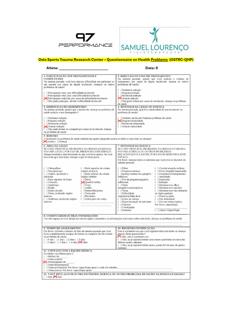 Oslo Sports Trauma Research Center Questionario | PDF