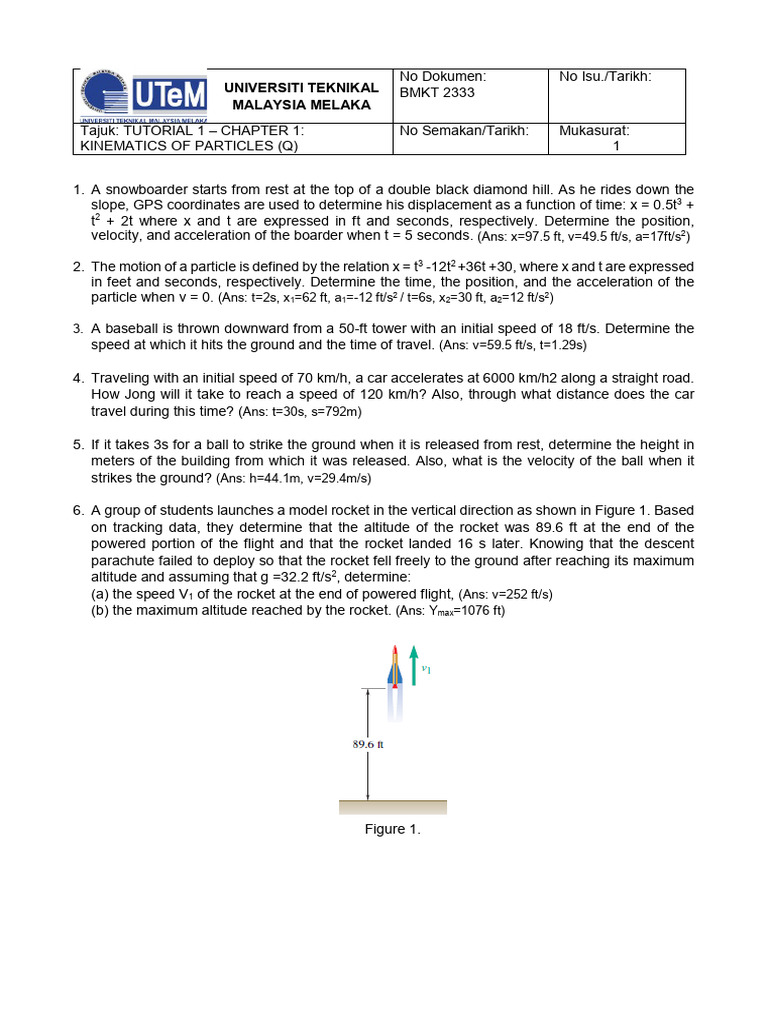 Kinematics of Particles Tutorial Solutions | PDF | Rocket | Acceleration