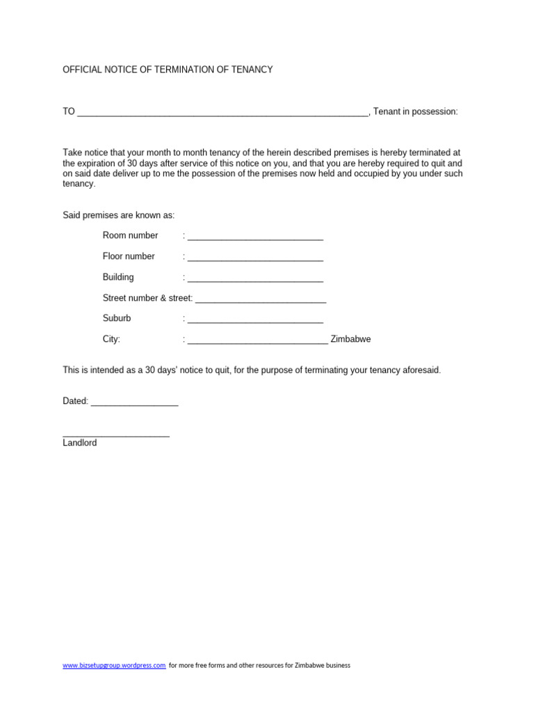 Notice of Termination of Tenancy | PDF