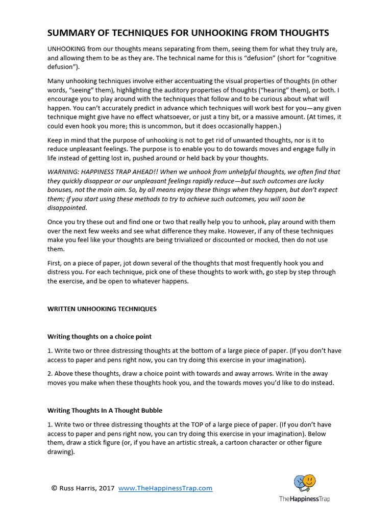 Techniques for Unhooking from Thoughts | PDF | Thought | Letter Case
