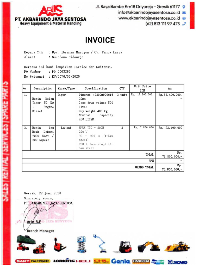 Invoice Mesin Las 200A dan Molen | PDF