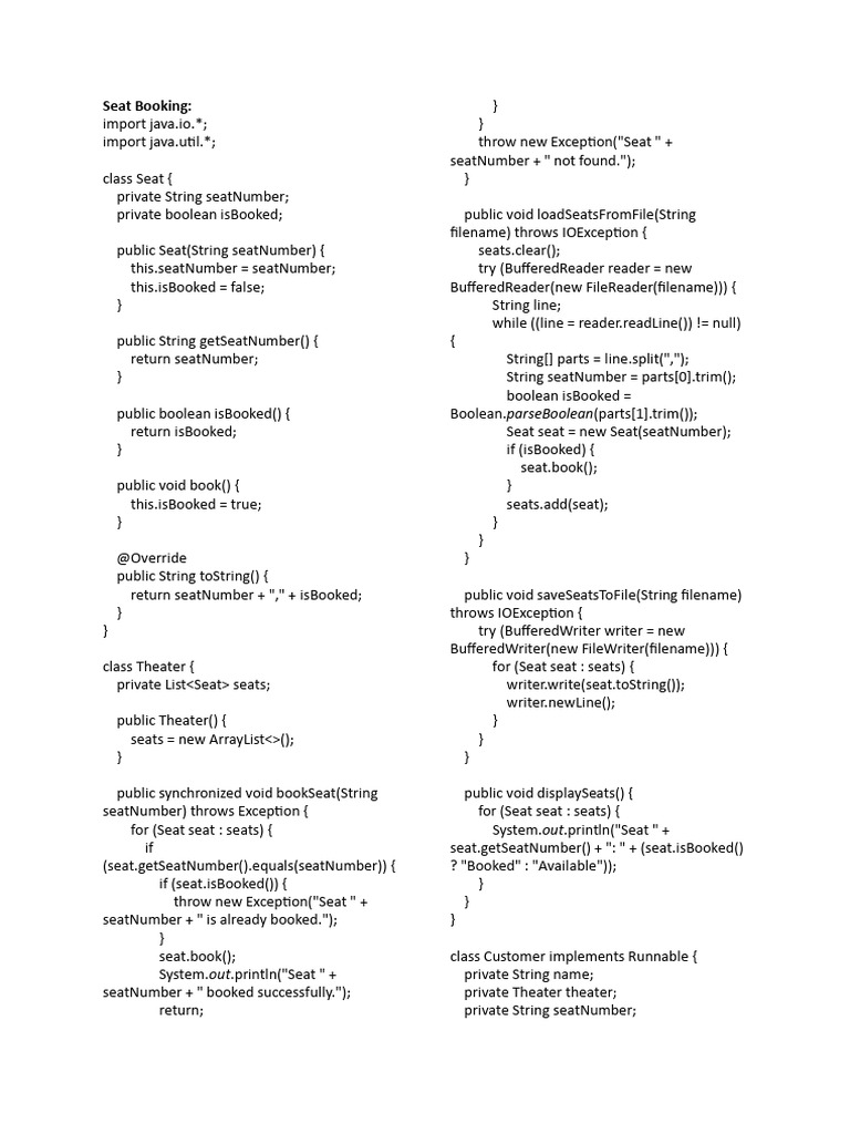 Java Seat Booking and Employee Management | PDF | Boolean Data Type ...