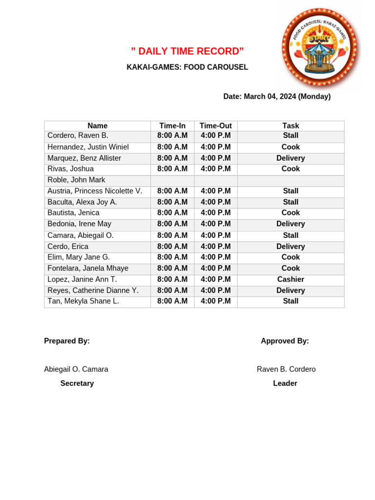 Daily Time Record for Princess Nicolette | PDF