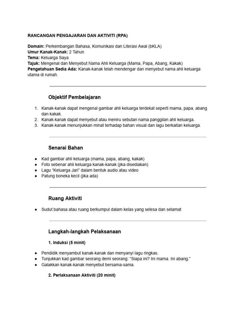 Contoh RPA Perkembangan BKLA 2 | PDF
