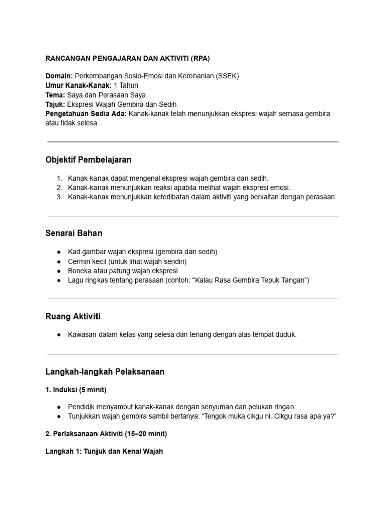 Aktiviti Ekspresi Wajah untuk Kanak-Kanak | PDF