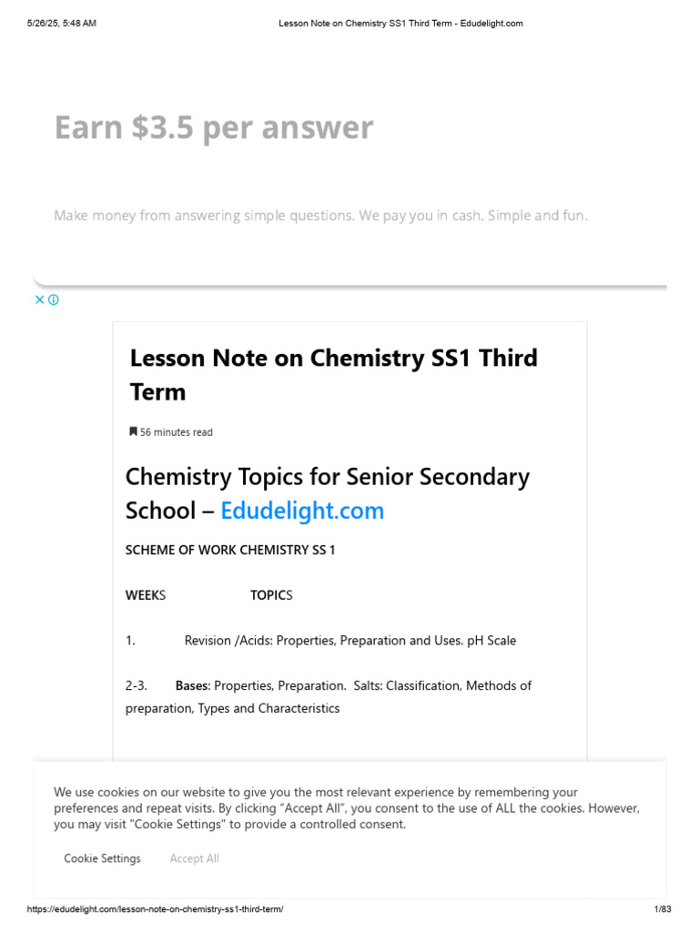 SS1 Chemistry Third Term Lesson Notes | PDF | Ph | Hydroxide