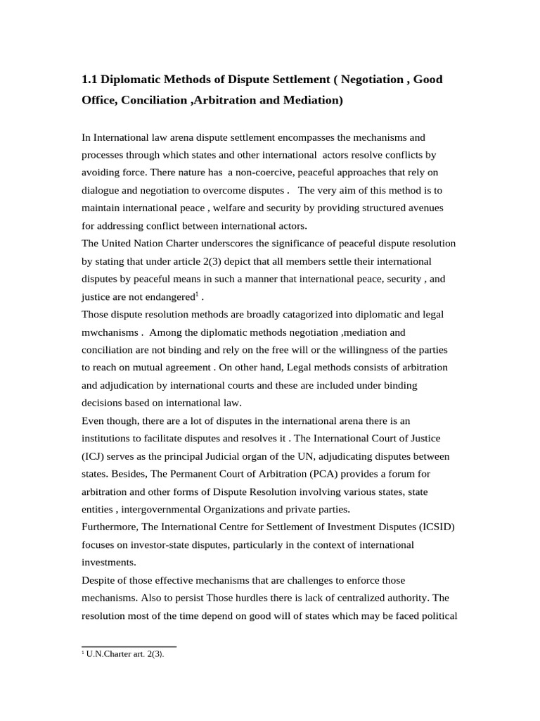 Diplomatic Dispute Resolution Methods | PDF | Mediation | Arbitration