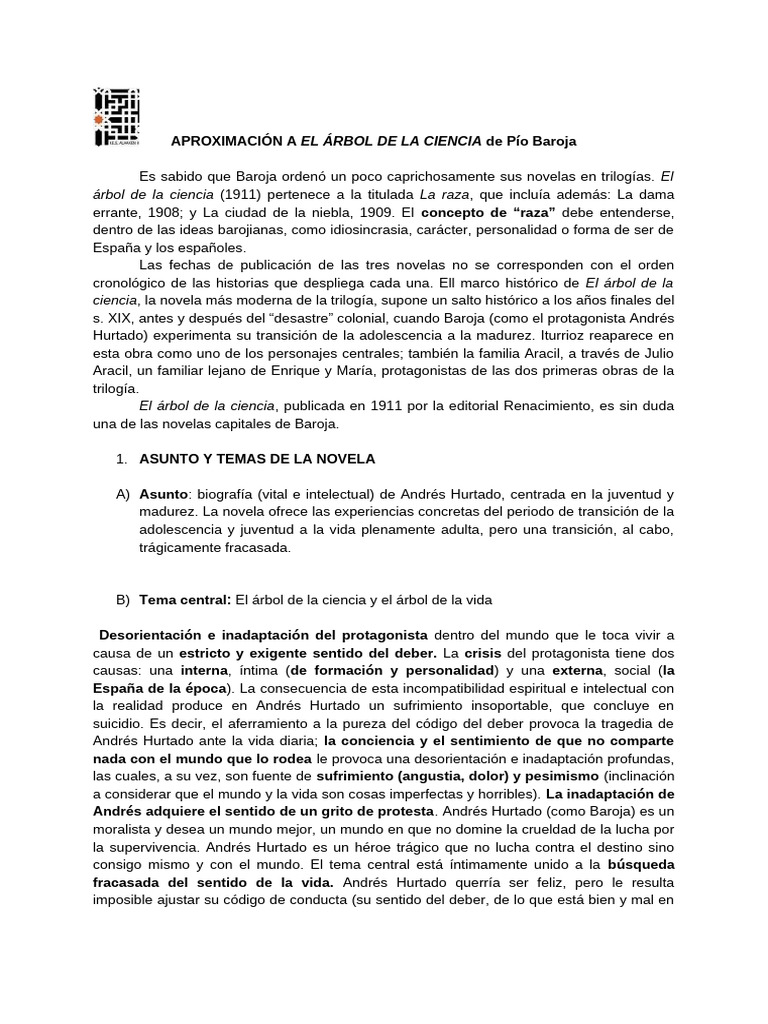 Aproximación A El árbol De La Ciencia De Pío Baroja Pdf Immanuel