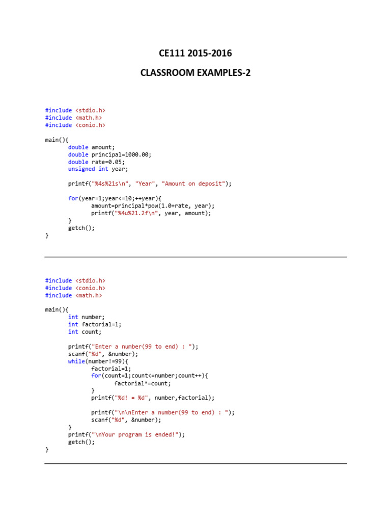 C Programming Classroom Examples | PDF | Letter Case | Computer Programming
