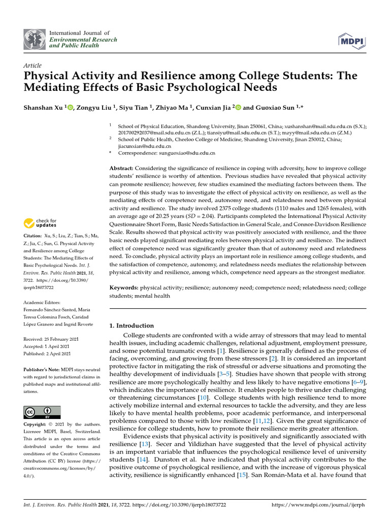 Physical Activity's Impact on College Resilience | PDF | Psychological ...