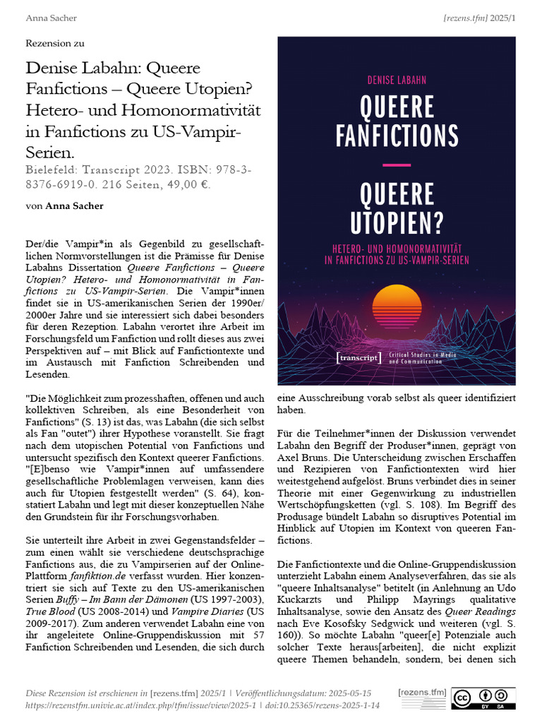 Sacher - Denise Labahn Queere Fanfictions - Queere Utopien. Rezens-2025 ...