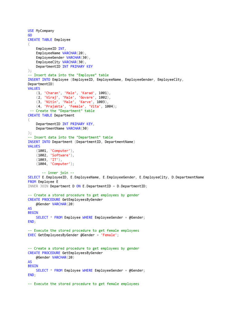 SQL Employee and Department Management | PDF