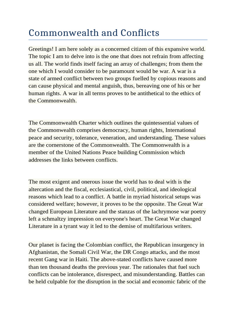 Commonwealth's Role in Global Conflicts | PDF